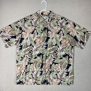 Tori Richard Shirt Mens XXL Black Brown Floral Hawaiian Button Up Beach Adult‎